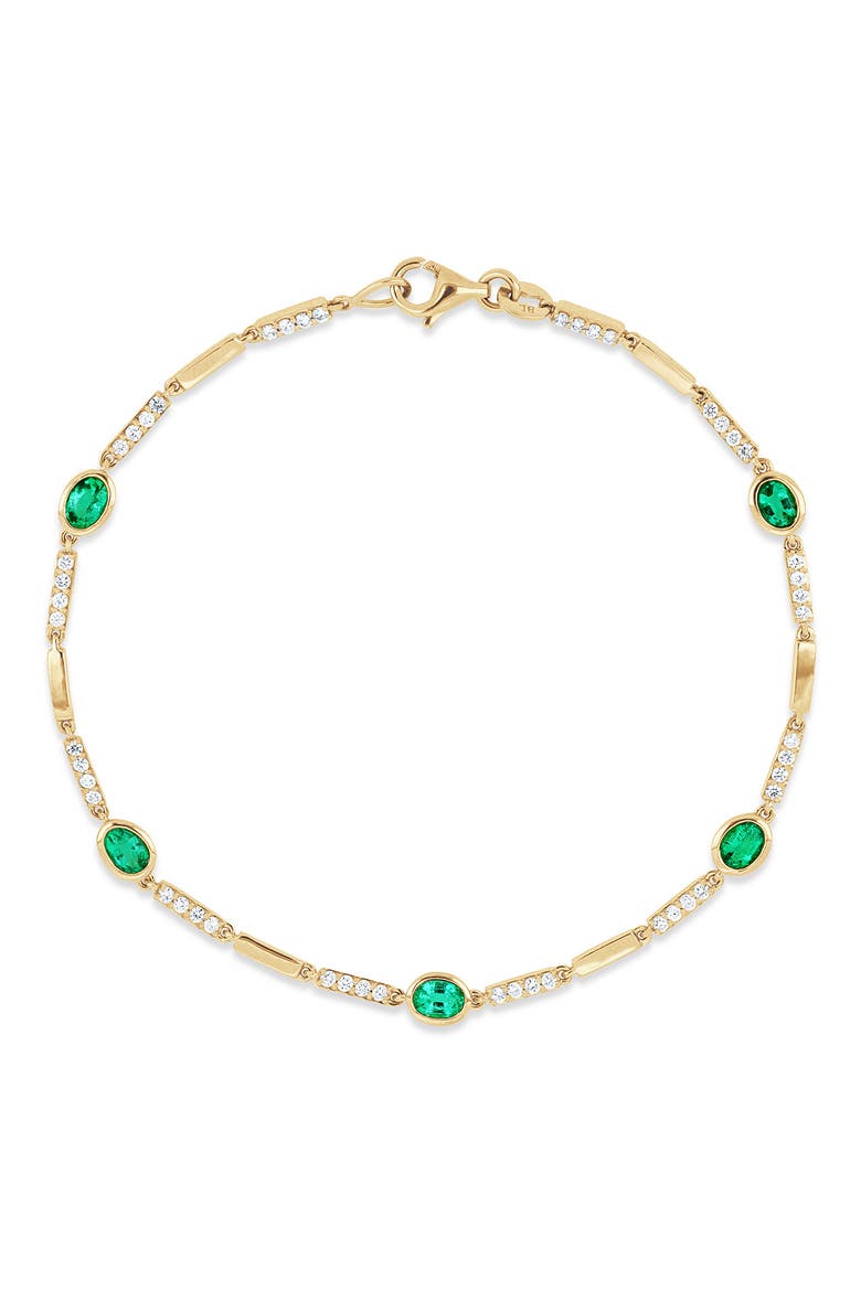 El Mar 18k Gold Emerald and Diamond Station Bracelet, Main, color, 18K YELLOW GOLD