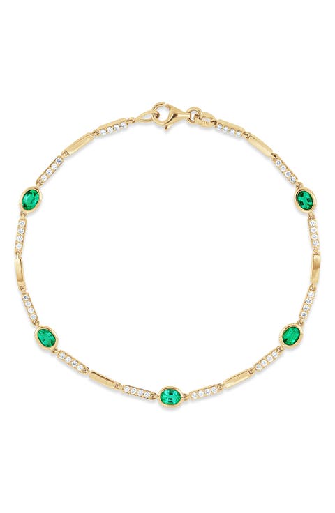 El Mar 18k Gold Emerald and Diamond Station Bracelet