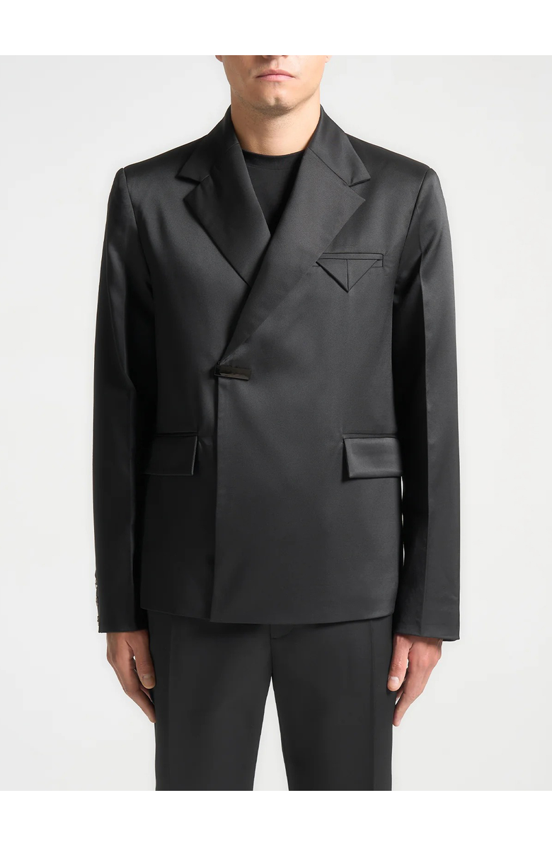 Manière De Voir Gaston Double Breasted Satin Suit Jacket, Alternate, color, Black
