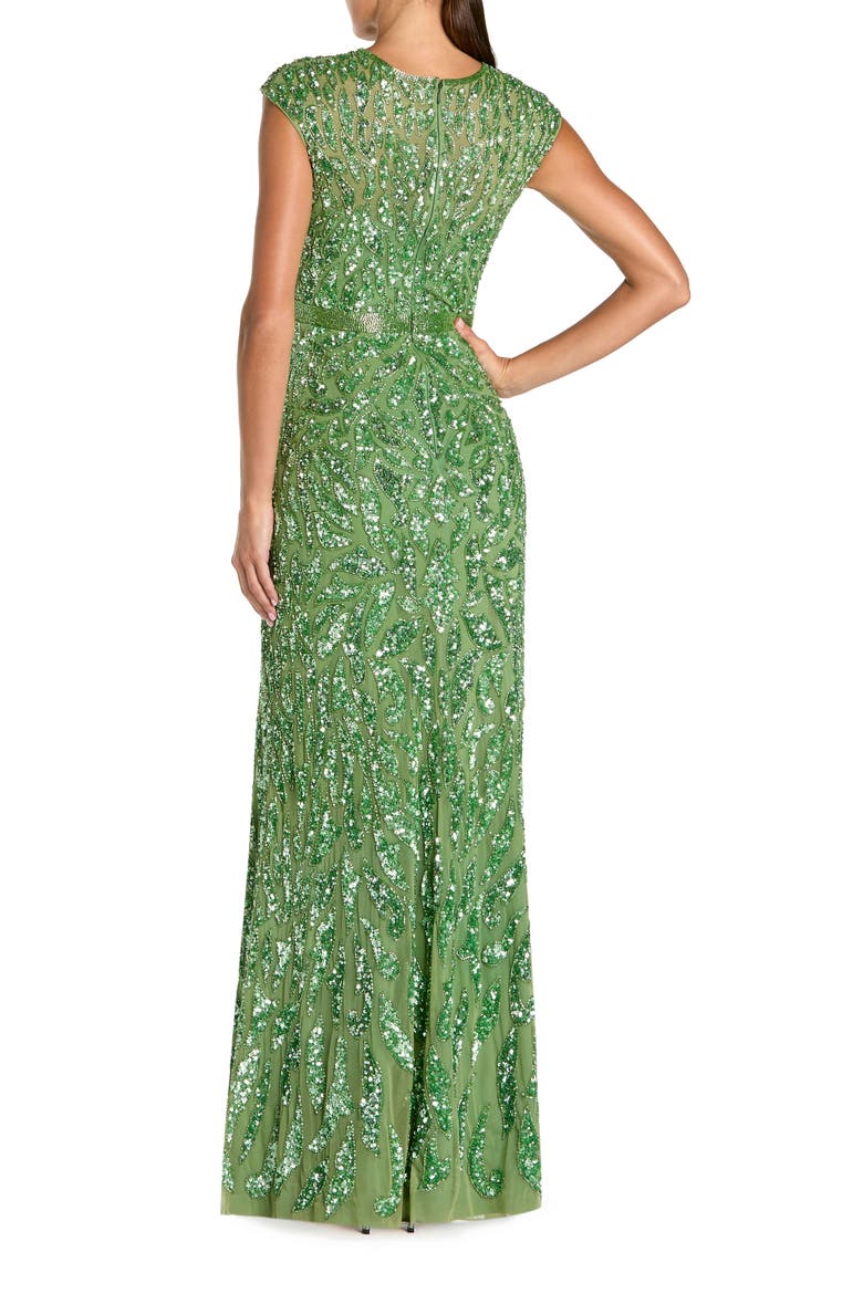 Embellished Illusion Cap Sleeve Column Gown, Alternate, color, Sage
