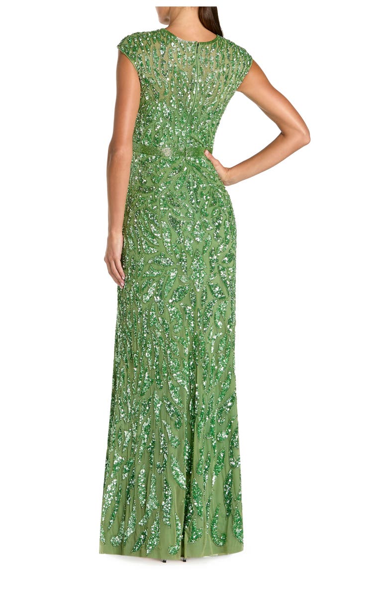 Mac Duggal Embellished Illusion Cap Sleeve Column Gown, Alternate, color, Sage