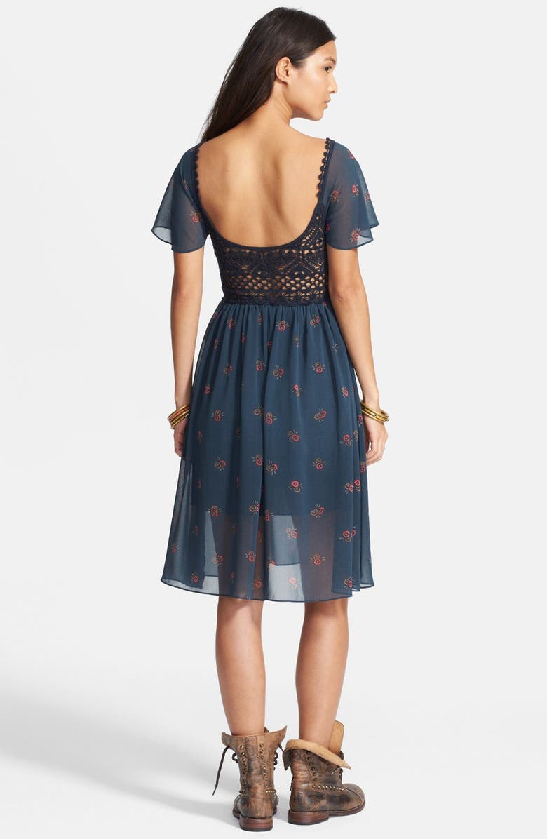 Free People 'Wildflowers' Crochet Bodice Floral Print Dress, Alternate, color, 