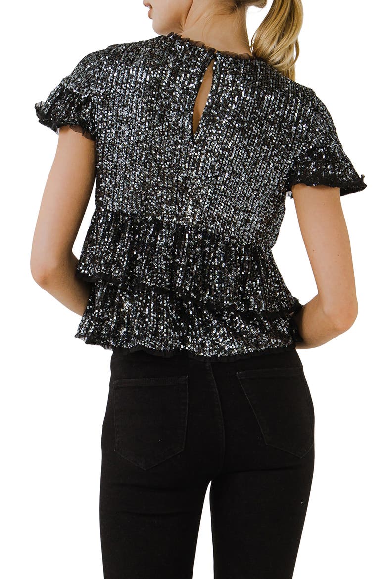Sequin Babydoll Top, Alternate, color, BLACK