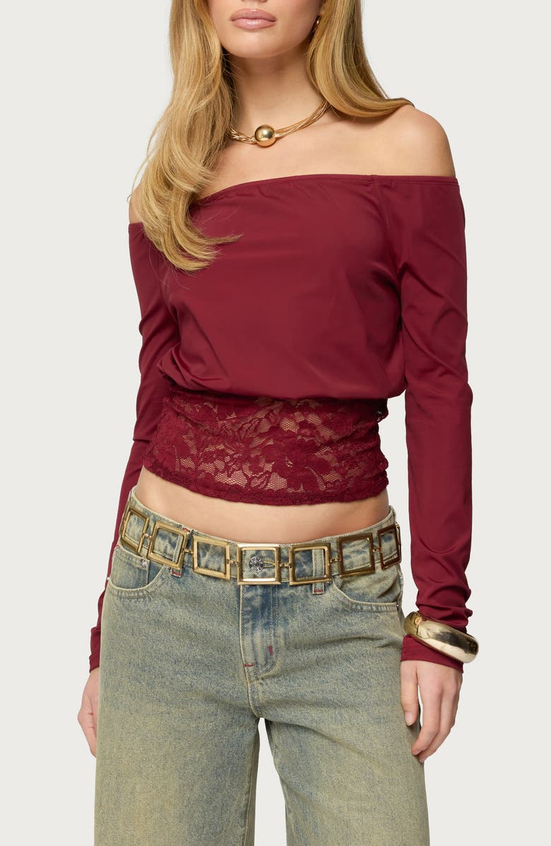 EDIKTED Dorona Off the Shoulder Lace Trim Top, Main, color, 