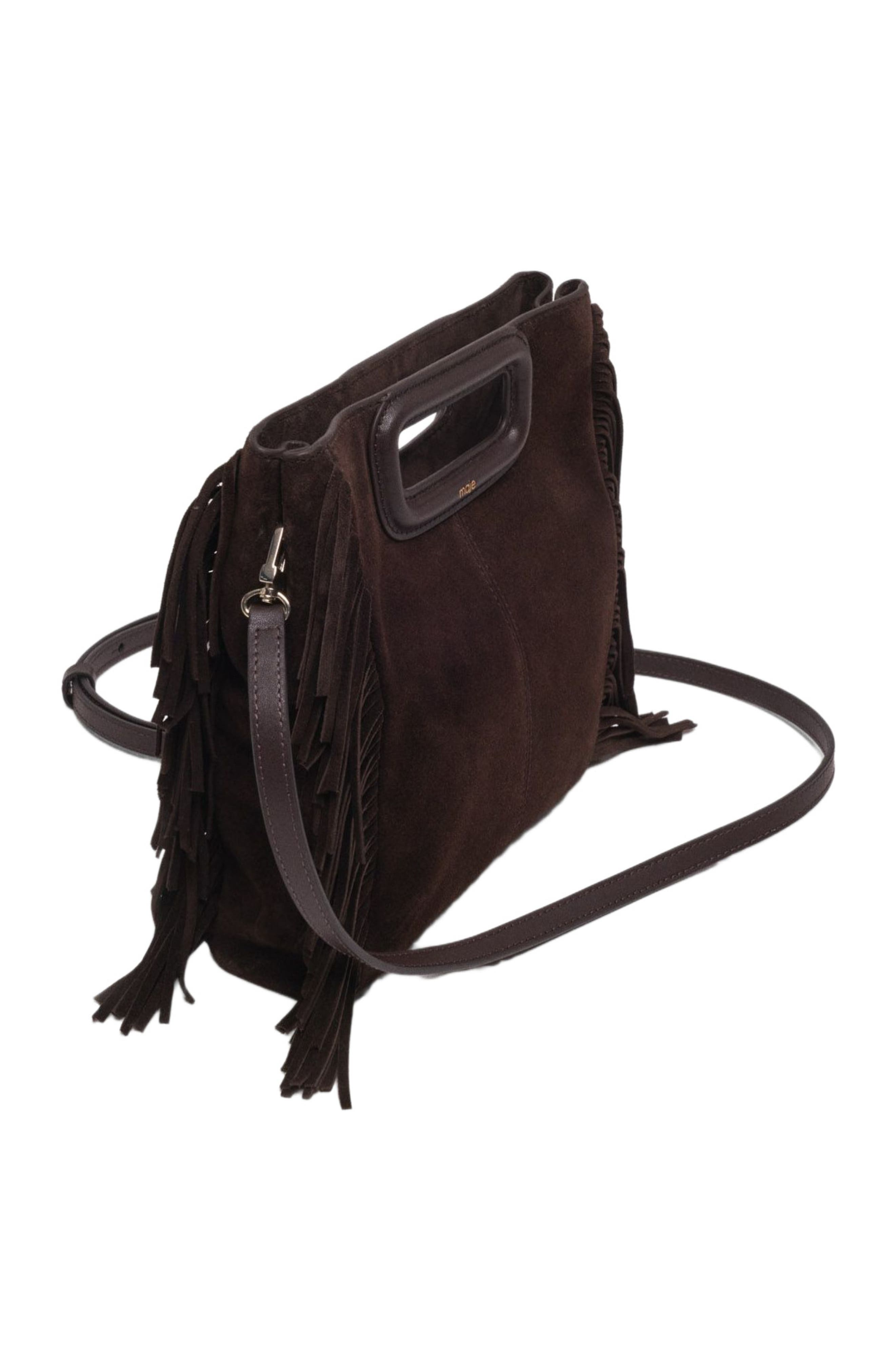 Suede leather M bag, Alternate, color, Dark brown