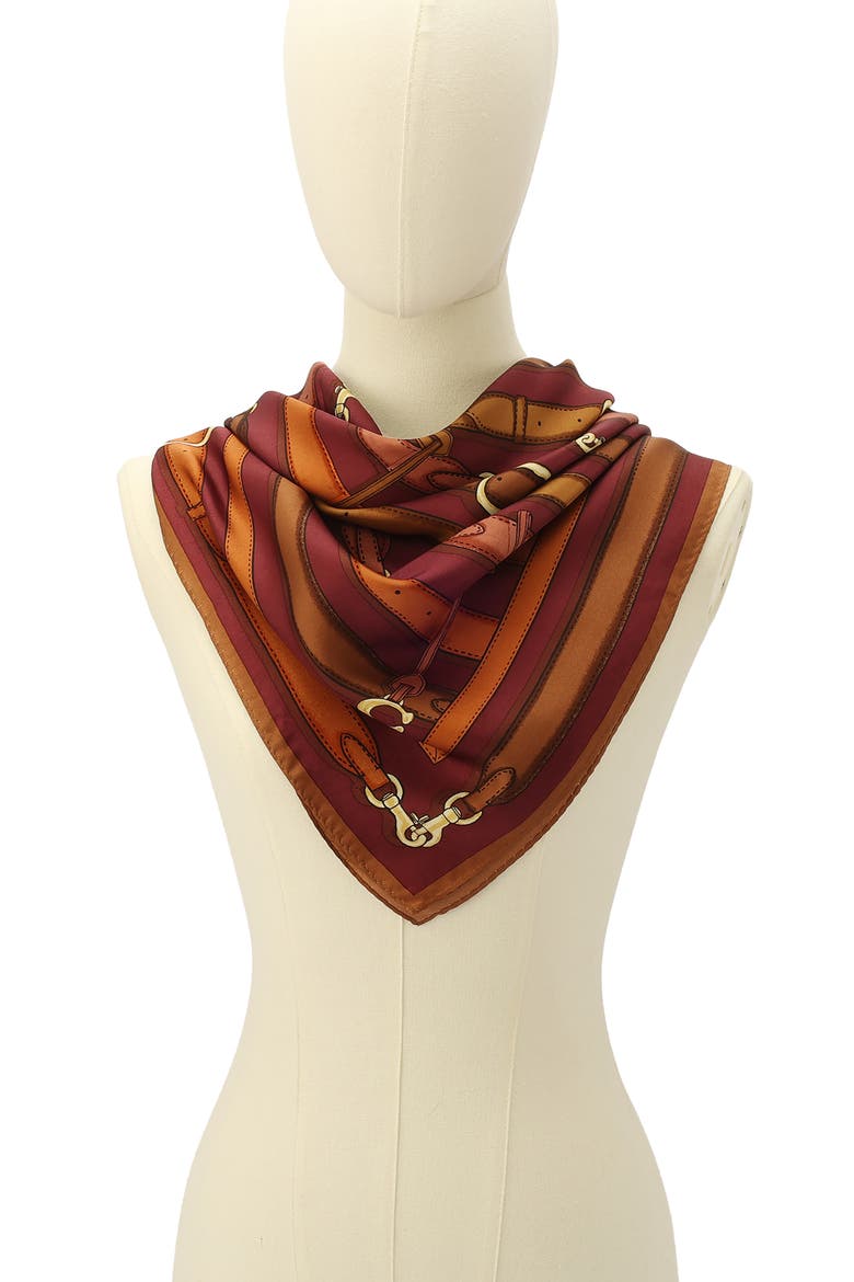 Multi Belt Print Silk Square Scarf, Alternate, color, DARK WINE/ MULTI