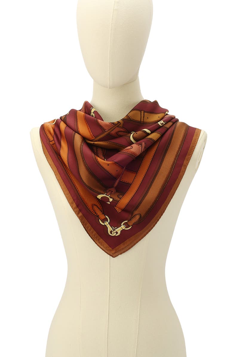 COACH Multi Belt Print Silk Square Scarf, Alternate, color, Dark Wine/ Multi