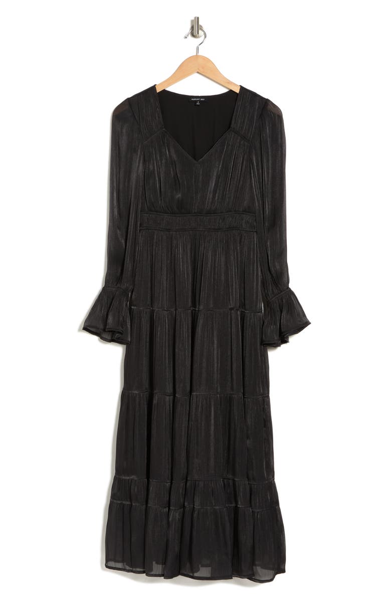 AUGUST SKY Long Sleeve Empire Waist Midi Dress, Alternate, color, Black