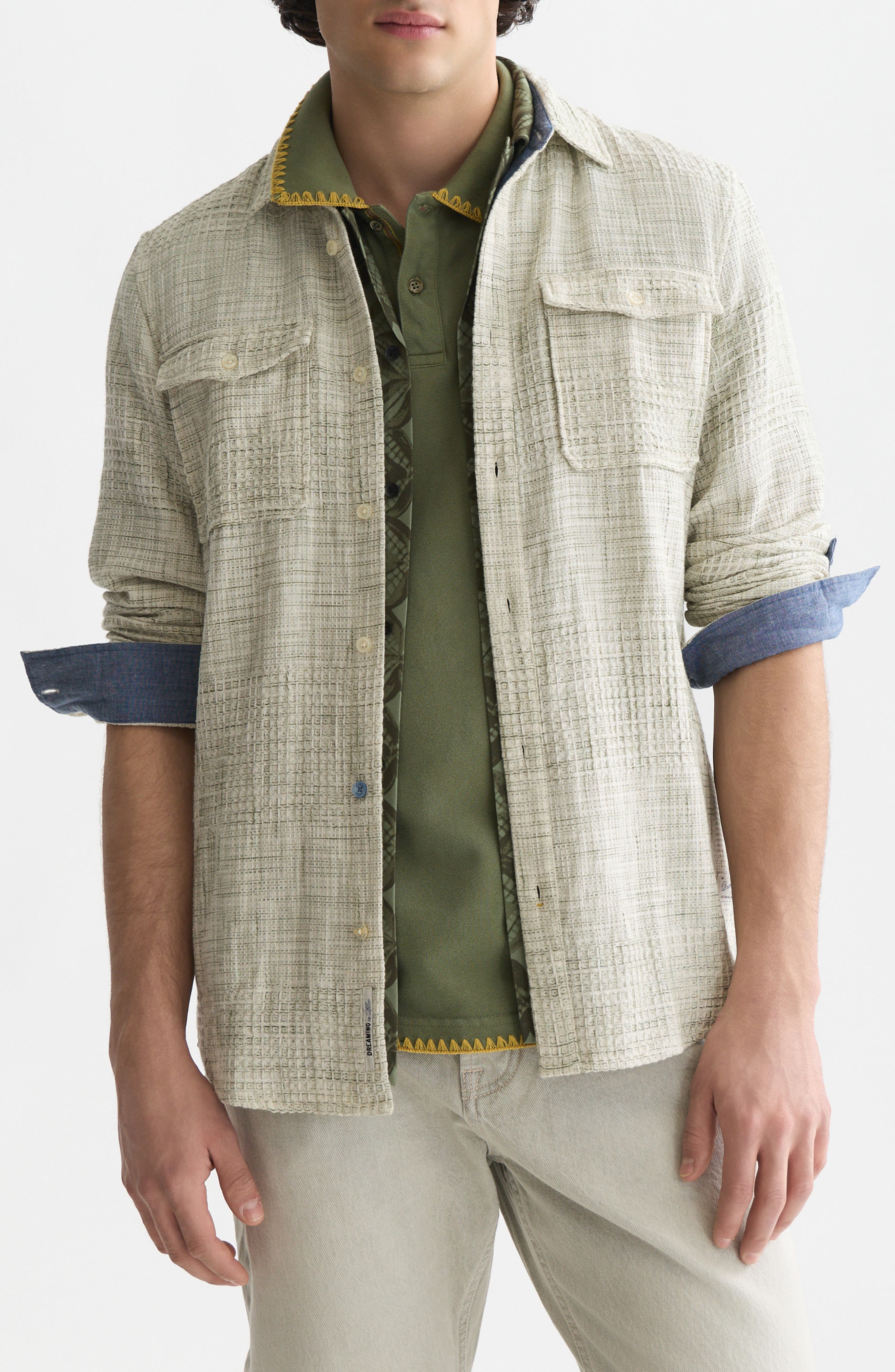 Woven Waffle Button-Up Shirt