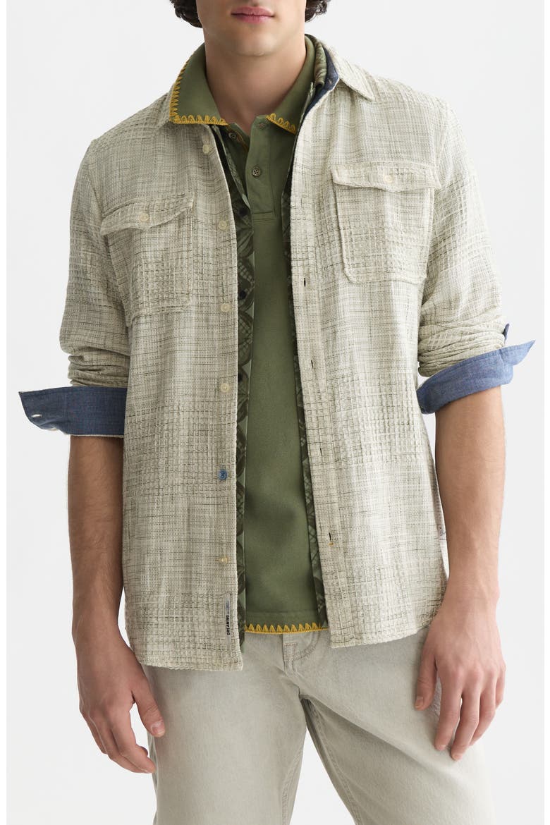 Woven Waffle Button-Up Shirt, Main, color, OIL GREEN