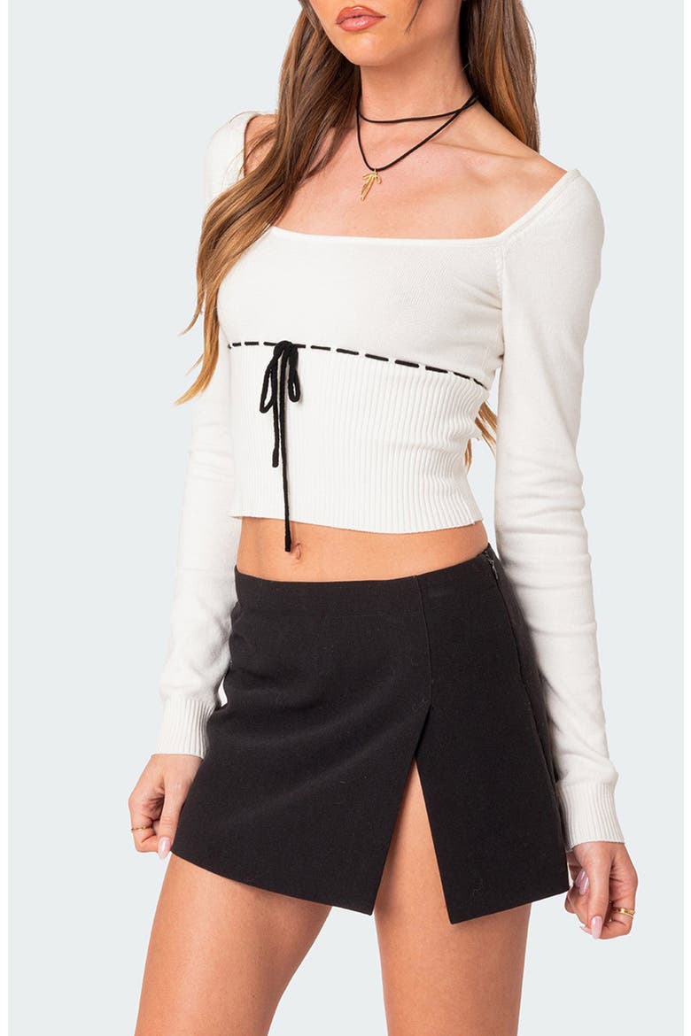 Natasha Long Sleeve Knit Crop Top, Alternate, color, WHITE