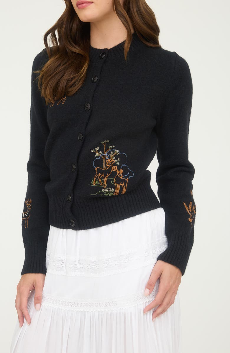 Blu Pepper Deer Embroidered Cardigan, Alternate, color, Black