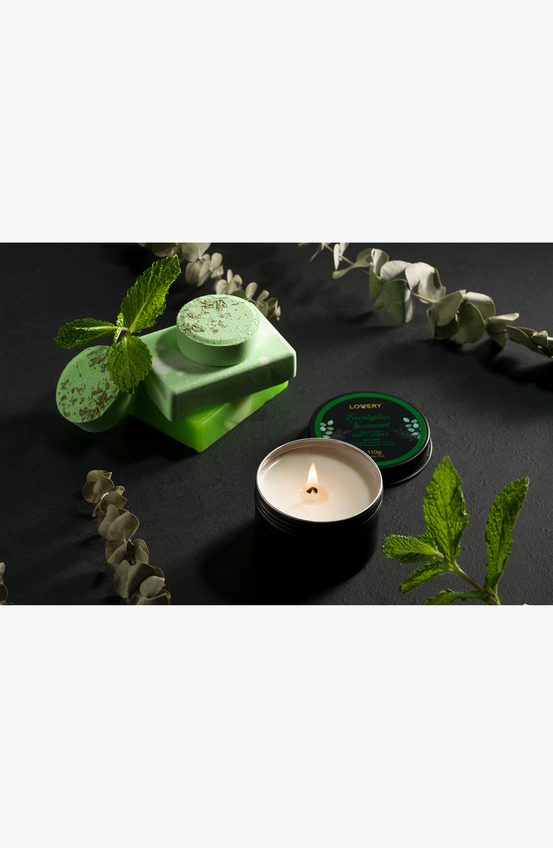 Lovery Eucalyptus Spearmint 17-Piece Bath Set, Alternate, color, Black / Green