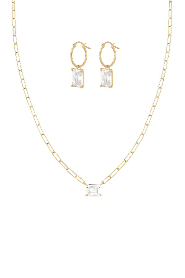 Sterling Silver 18k Gold Plated Lena Sparkle Necklace & Earring Set Daily Wear, Main, color, Gold