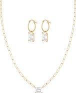 Bearfruit Jewelry Sterling Silver 18k Gold Plated Lena Sparkle Necklace & Earring Set Daily Wear