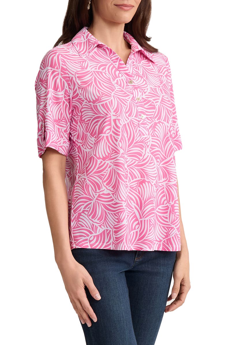 Jones New York Roll Tab Cuff Polo, Alternate, color, Dutch Pink/ Natural White