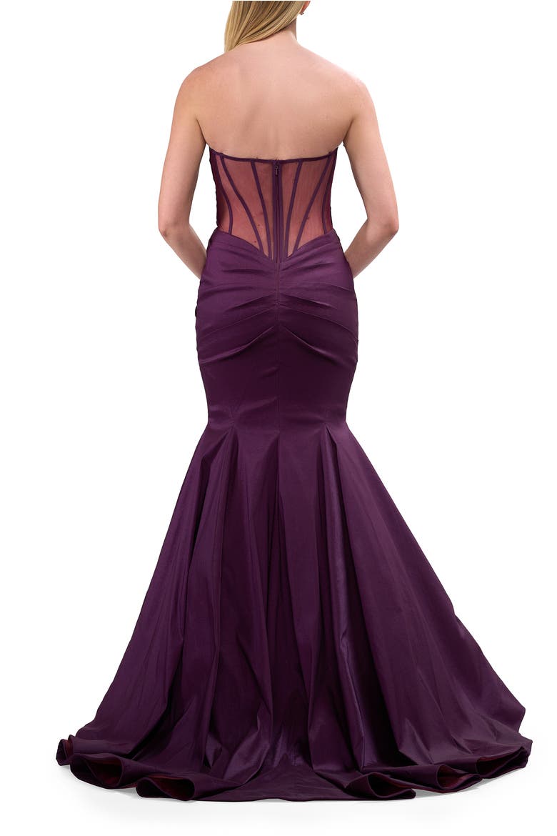 Mermaid Stretch Mikado Evening Dress with Illusion Back, Alternate, color, Dark Berry