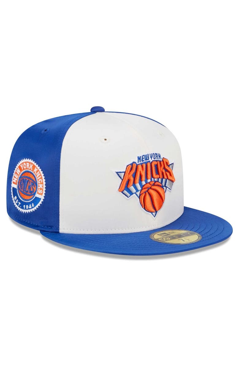 New Era Men's New Era  White New York Knicks Throwback Satin 59FIFTY Fitted Hat, Main, color, 