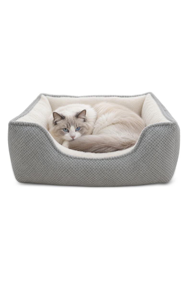 Essential Pineapple Velvet Square Cuddler Pet Bed, Main, color, Light Gray