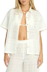 Billabong Eyelet Crush Button-Up Cover-Up Shirt