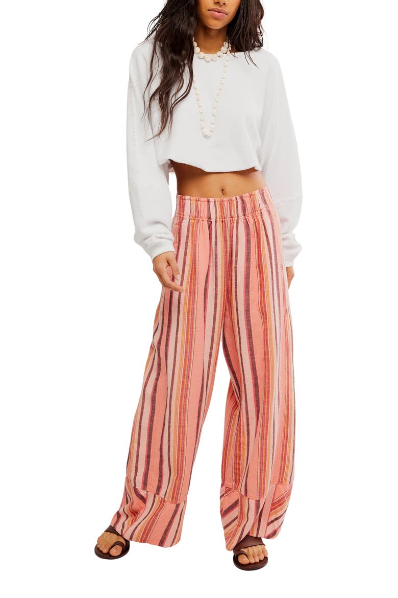 Days End Stripe Wide Leg Linen Pants, Alternate, color, SOFT CORAL COMBO