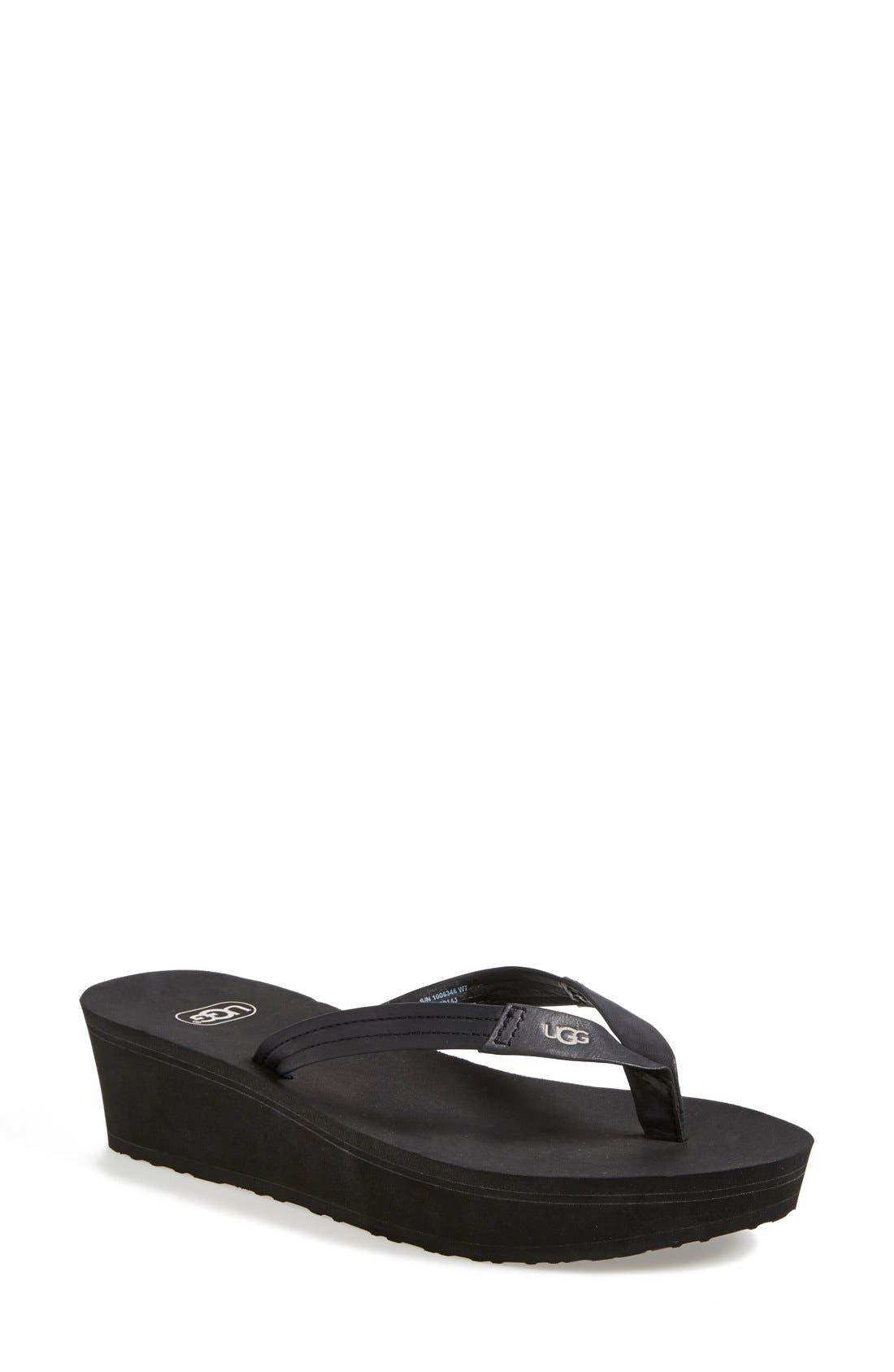 UGG<sup>®</sup> 'Ruby' Wedge Thong Sandal, Main, color, 