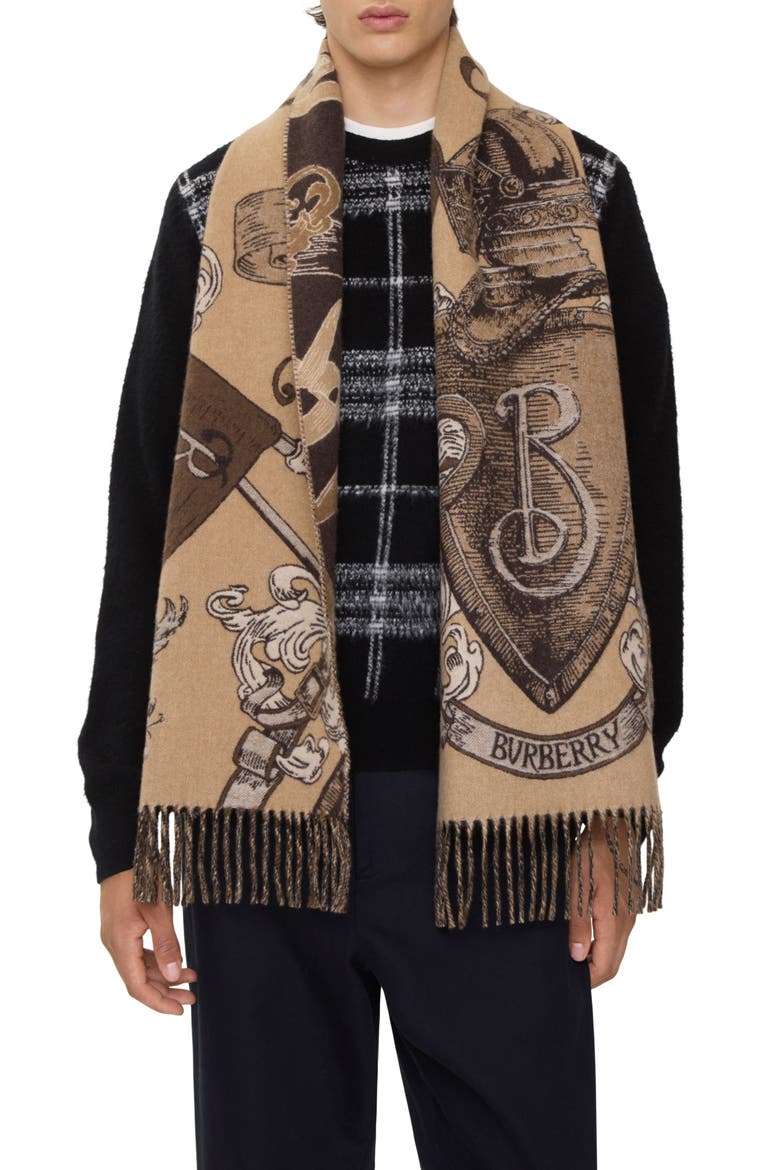 Etched Knight Cashmere Scarf, Alternate, color, SAND