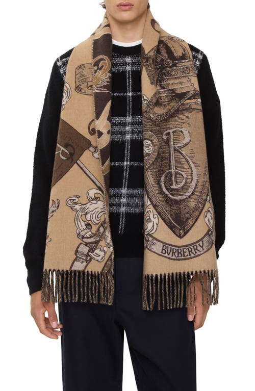Burberry Etched Knight Cashmere Scarf In Brown
