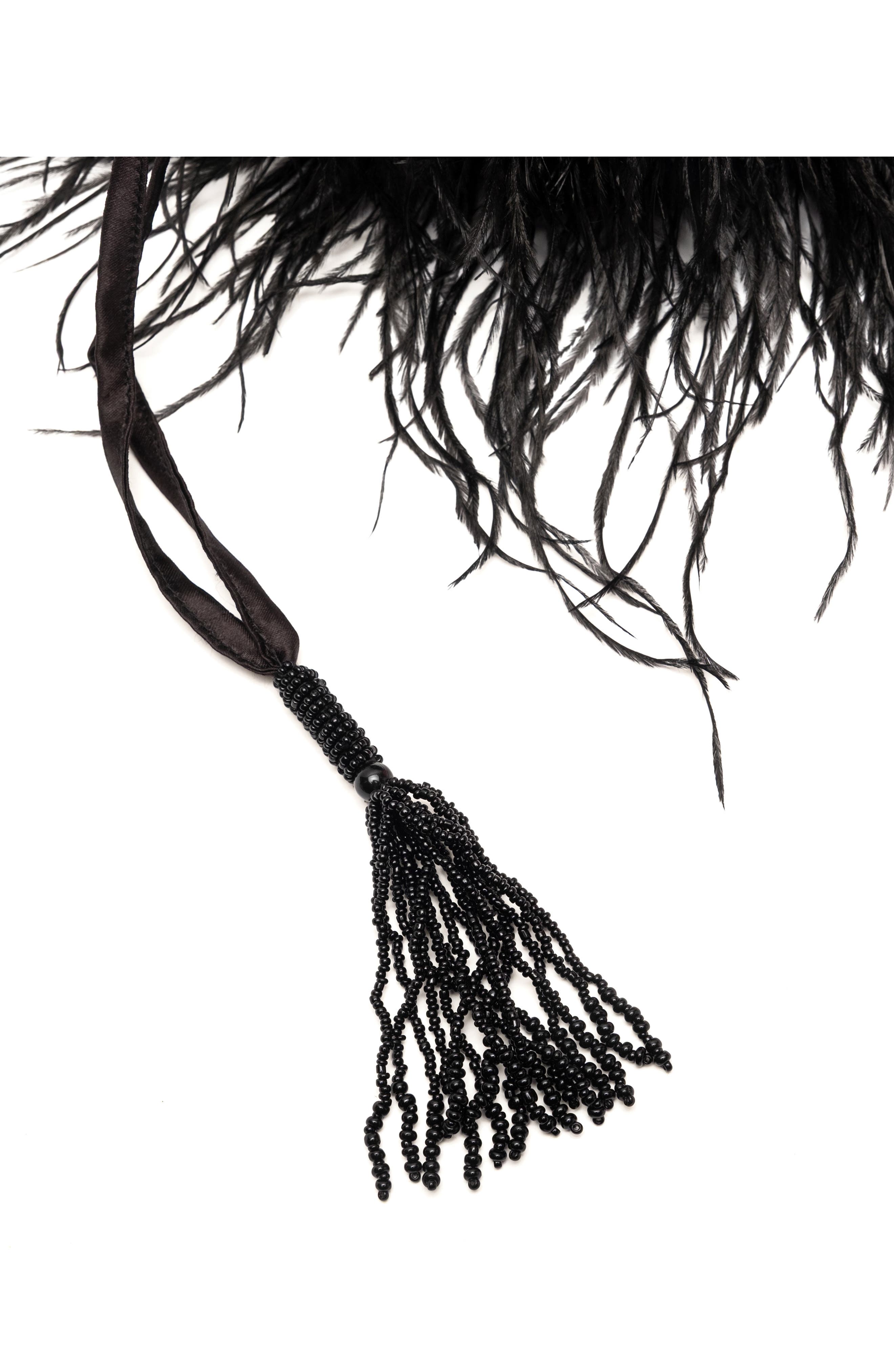 Pouf Faux Feather Satin Bag, Alternate, color, BLACK