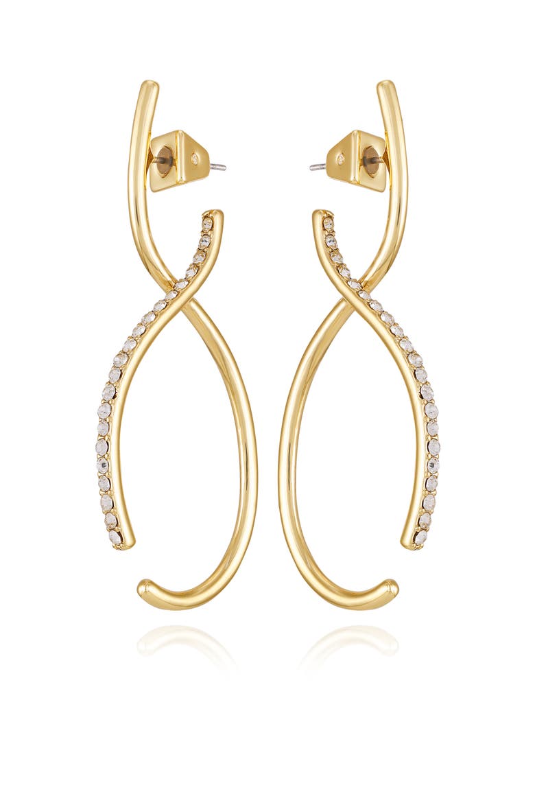 Crystal Accent Sculpted Gold- Hoop Earrings, Alternate, color, 14K Gold Plated