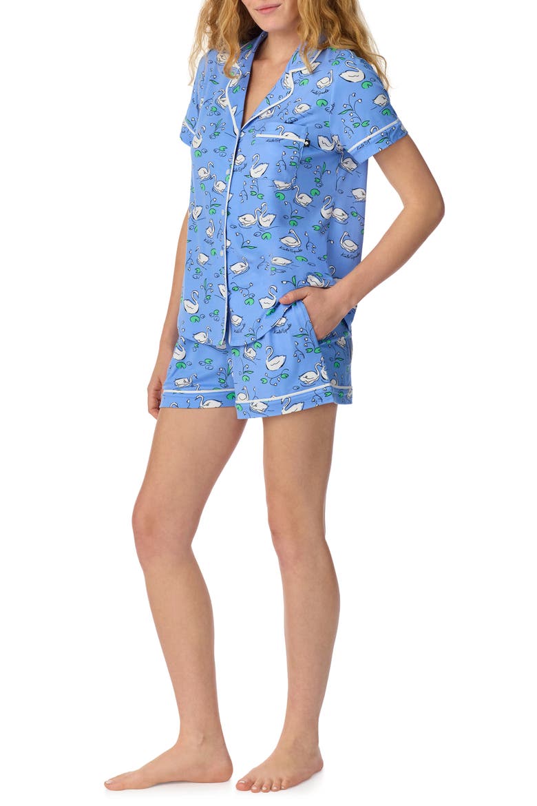 Print Short Sleeve Pajamas, Alternate, color, BLUE/ WHITE