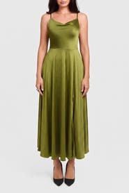 Popilush All-in-One Cowl Neck Fit & Flare Built-In Shapewear Maxi Dress