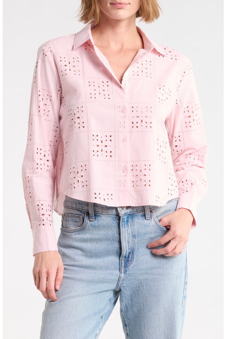 Embroidered Eyelet Button-Up Shirt, Main, color, CHALK PINK