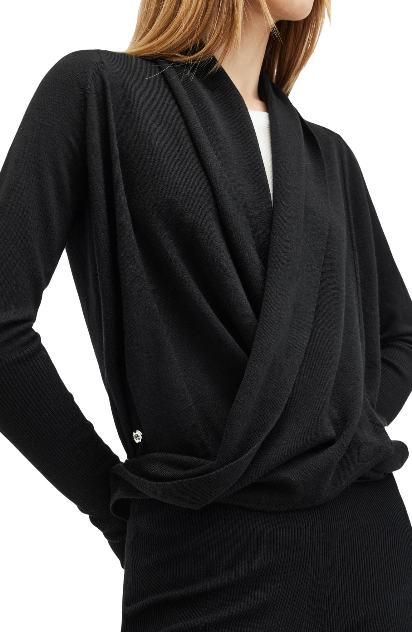 AllSaints Wasson Pirate Wrap Merino Wool Cardigan (Women) | Nordstrom