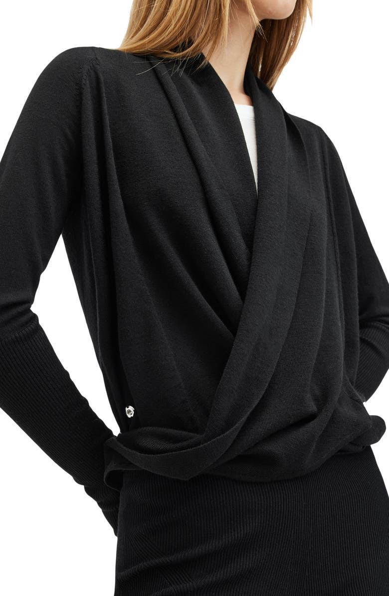 AllSaints Wasson Pirate Wrap Merino Wool Cardigan, Alternate, color, Black