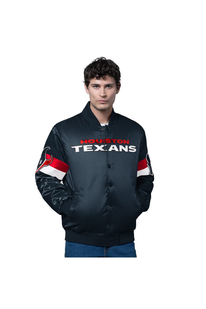 Men's Starter Navy Houston Texans Triple Option Satin Varsity Full-Snap Jacket, Main, color, Navy
