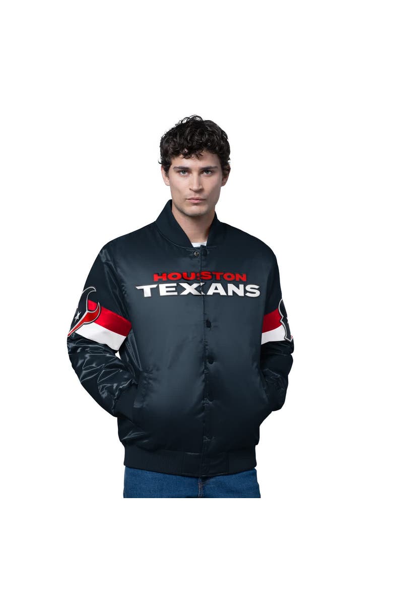 STARTER Men
s Starter Navy Houston Texans Triple Option Satin Varsity Full-Snap Jacket, Main, color, Navy