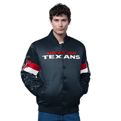 Men
s Starter Navy Houston Texans Triple Option Satin Varsity Full-Snap Jacket