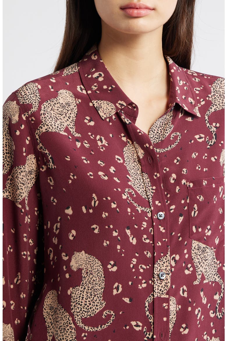 Kate Jaguar Print Silk Button-Up Shirt, Alternate, color, OXBLOOD LEOPARD