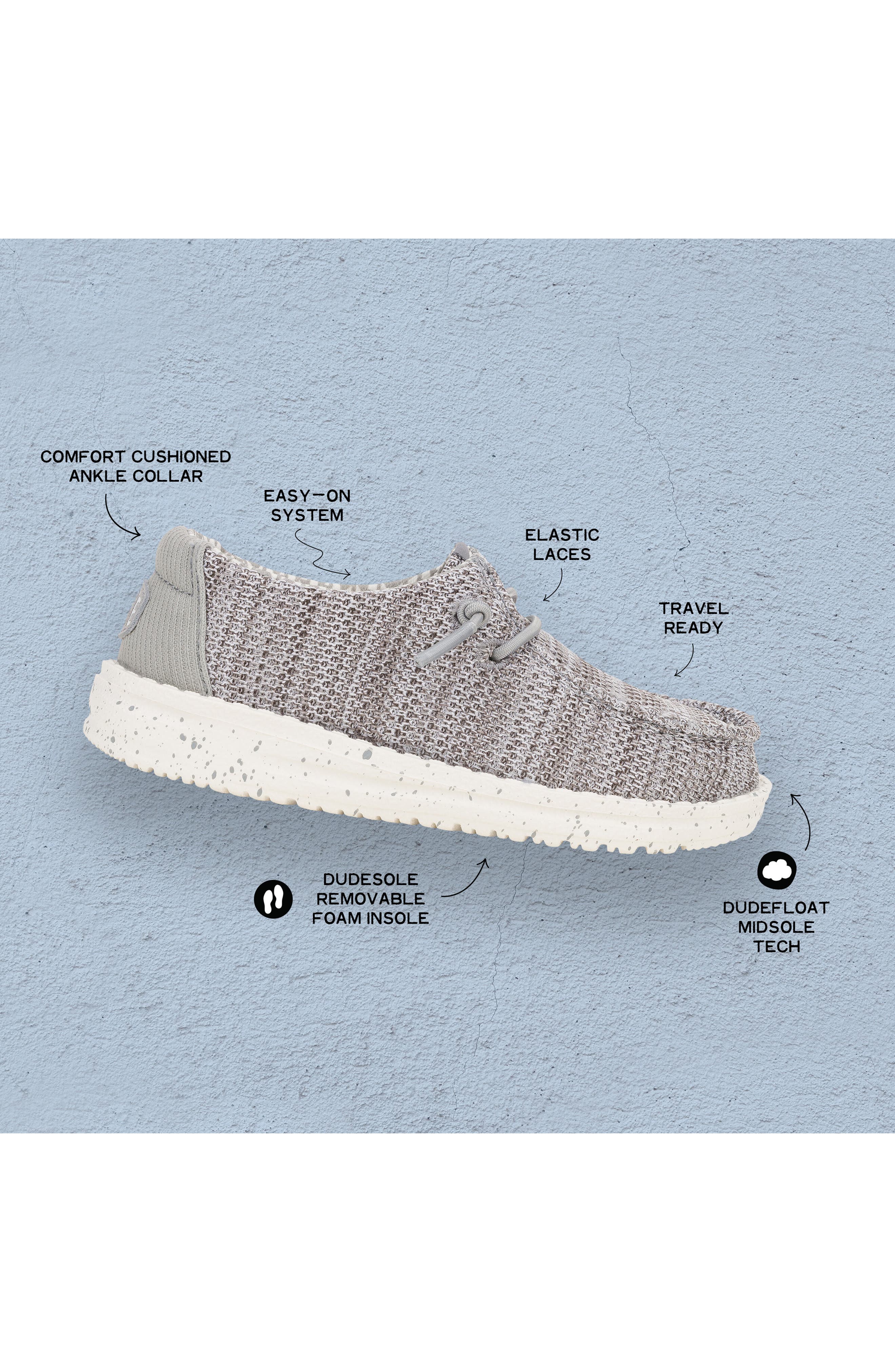 Hey Dude Kids' Wally Stretch Sox Slip-On, Alternate, color, Grey