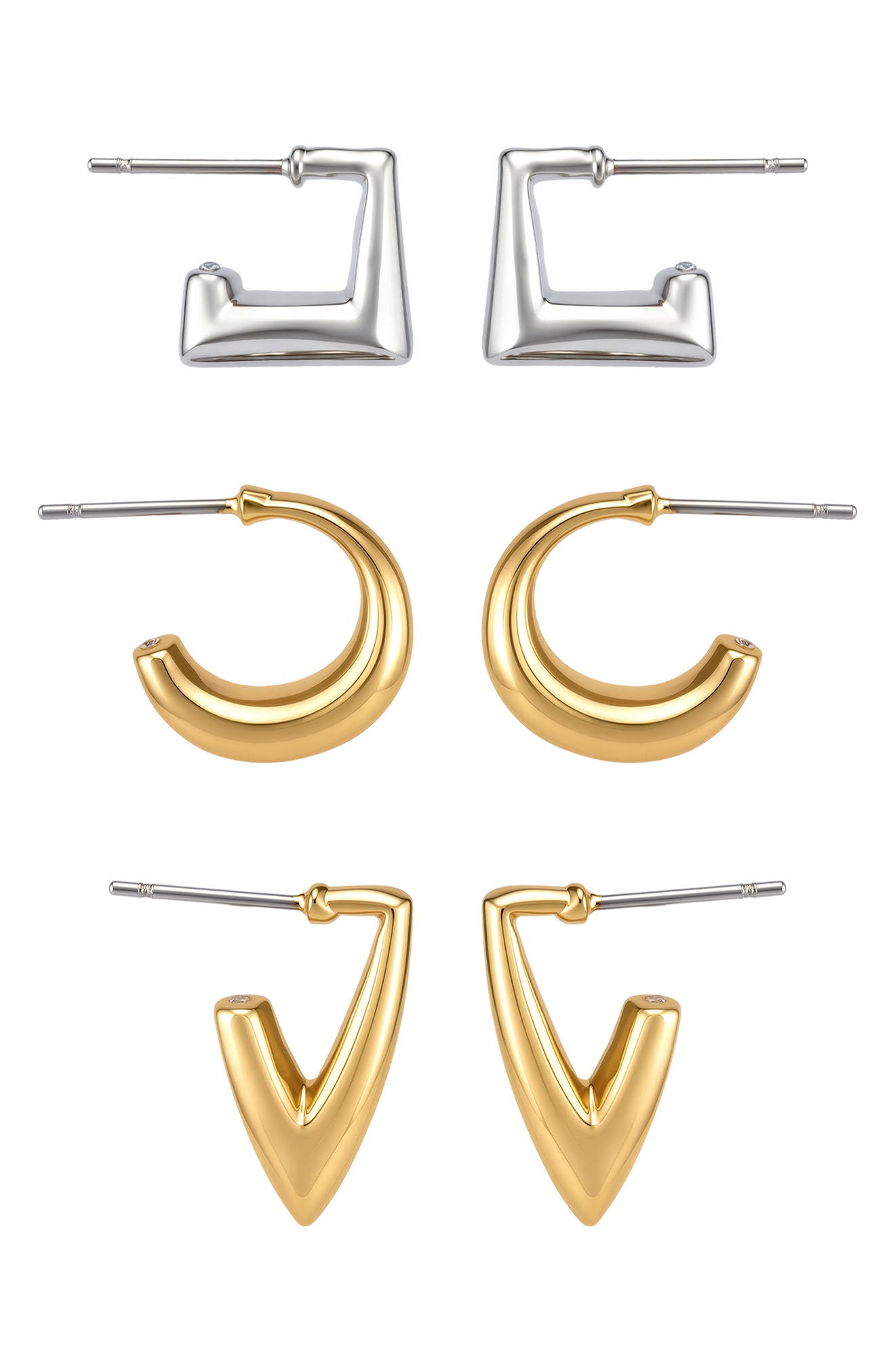 Vince Camuto Set of 3 Two-Tone Geometric Hoop Earrings (Women ...