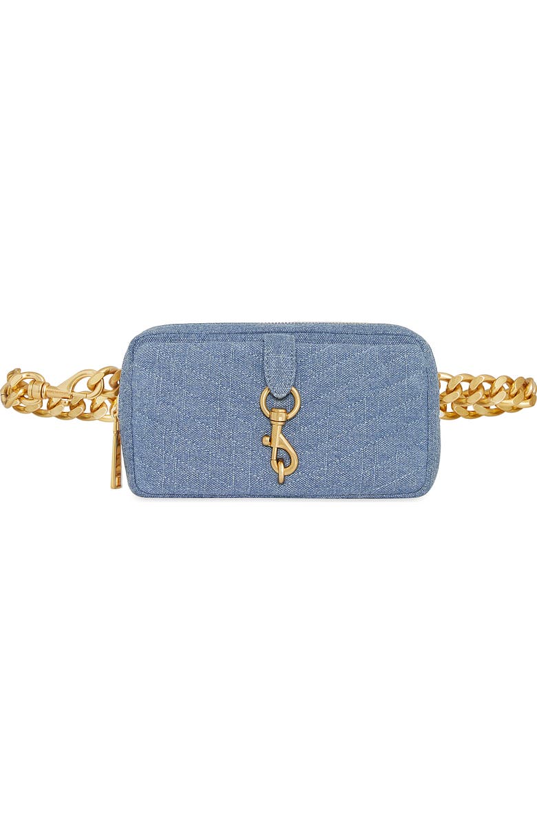 Rebecca Minkoff Edie Quilted Denim Belt Bag, Main, color,