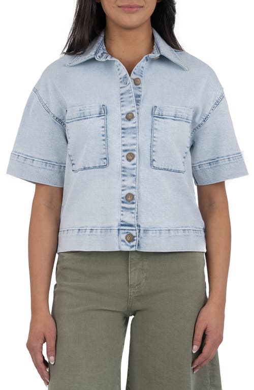 KUT from the Kloth Kiko Boxy Denim Shirt in Light Wash 