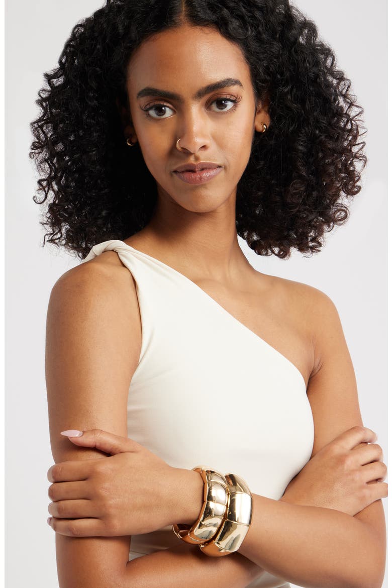 Polished Square Stretch Bracelet, Alternate, color, GOLD