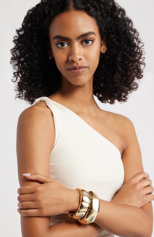 Open Edit Polished Square Stretch Bracelet In Gold