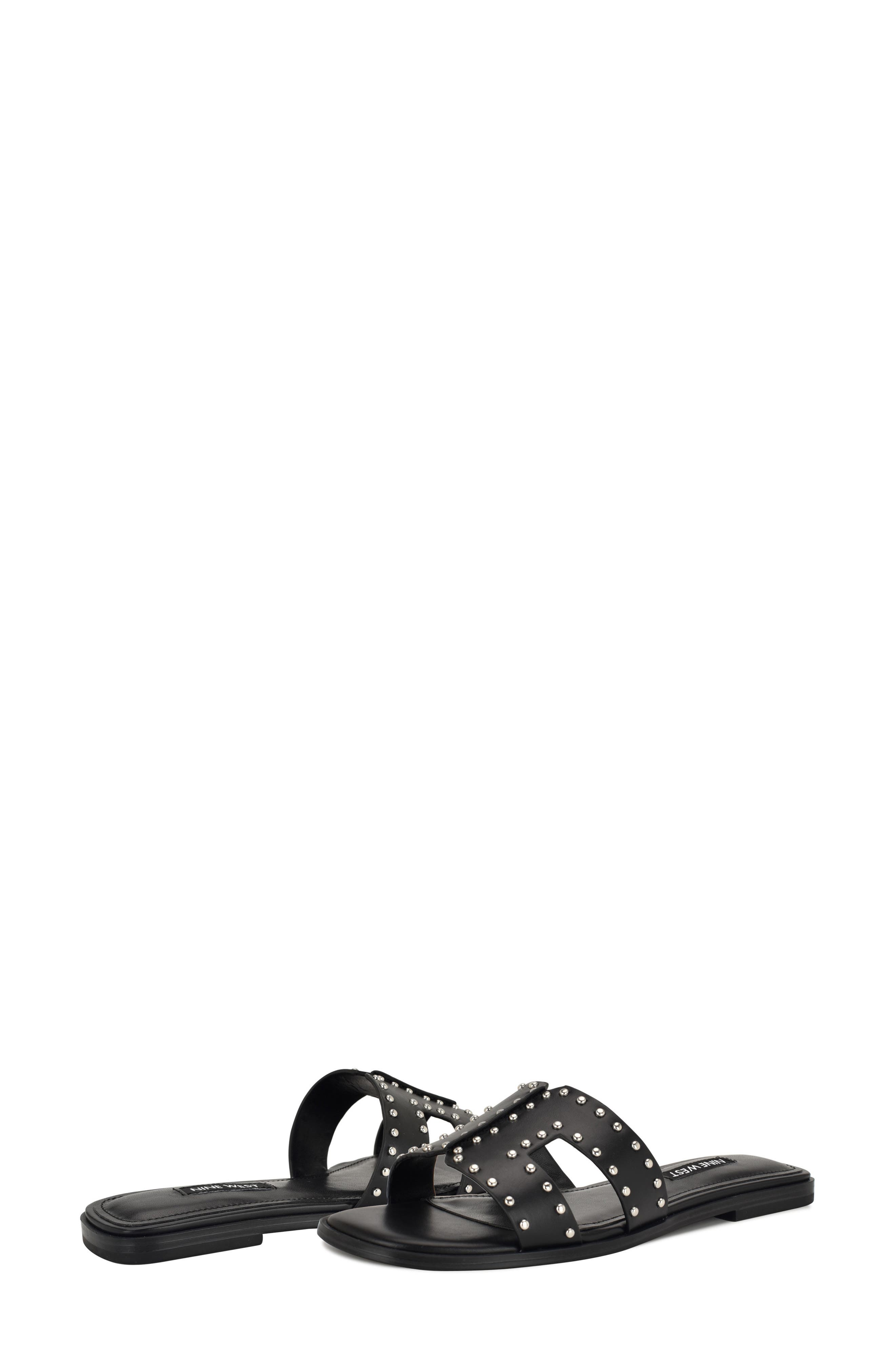 Nine West Giny Slide Sandal, Alternate, color, Black Stud