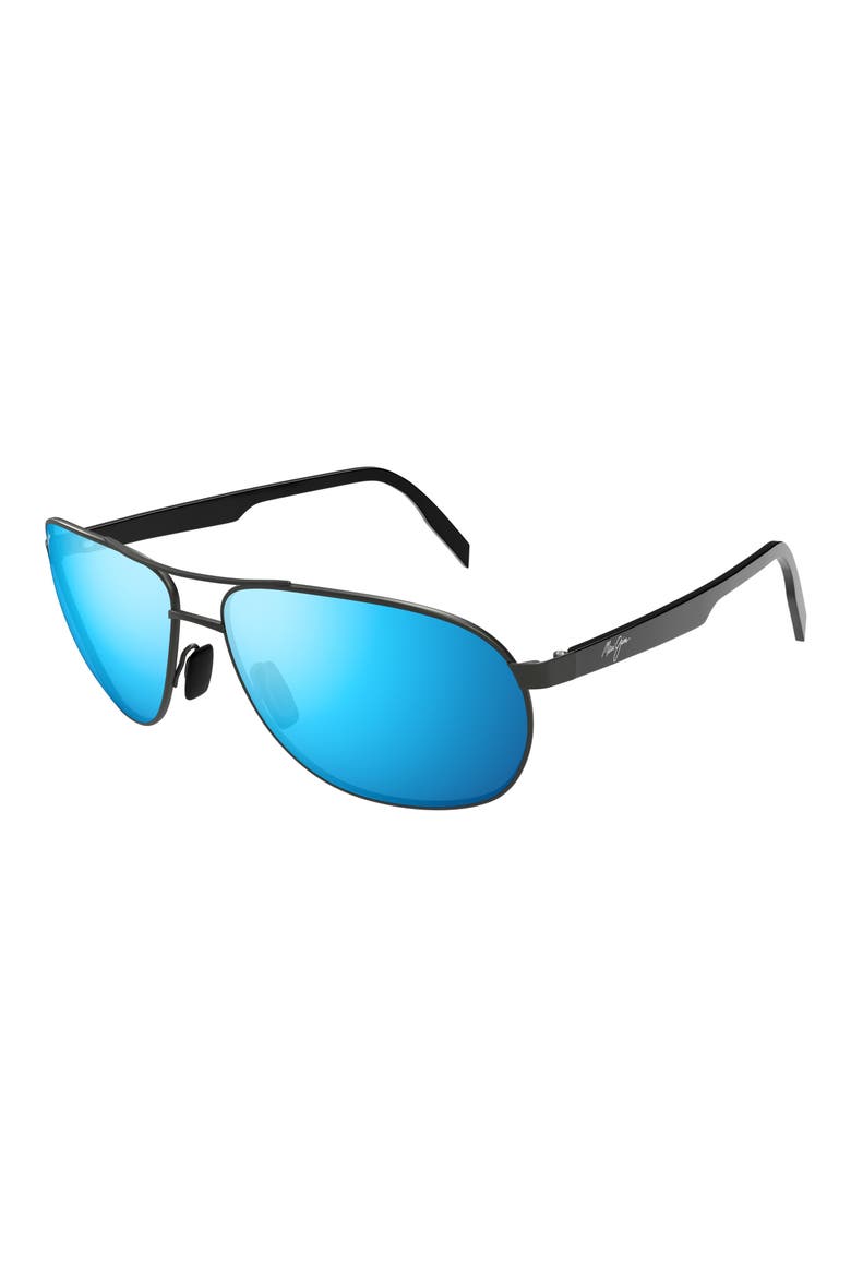 Castles 61mm PolarizedPlus2® Aviator Sunglasses, Alternate, color, DARK RUTHENIUM/ BLUE HAWAII