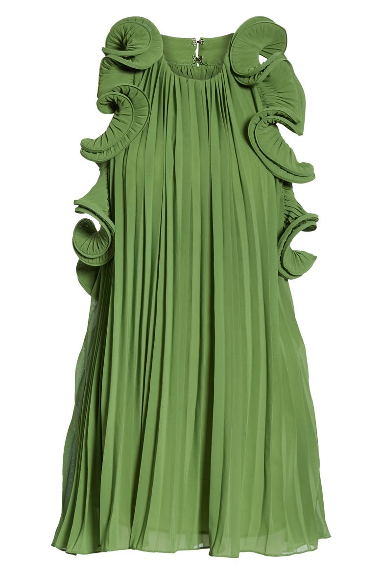 Mimi Pleated Ruffle Dress, Alternate, color, GRASS GREEN