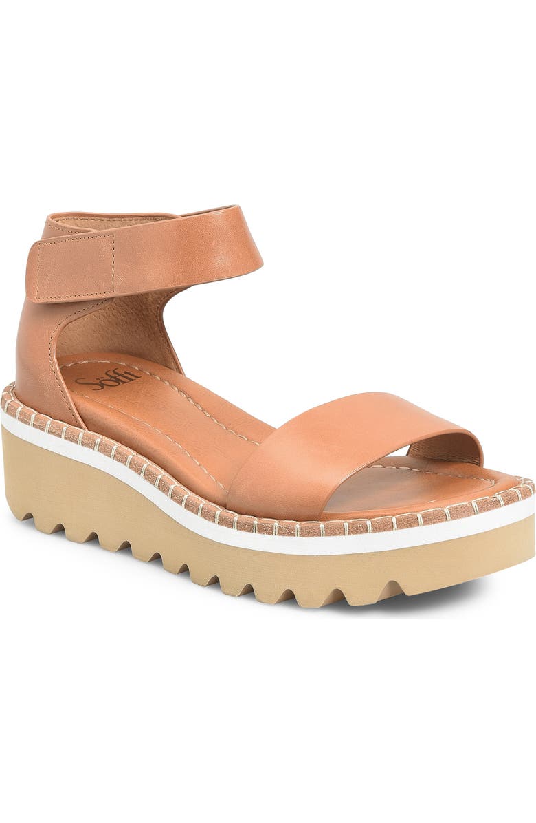 Söfft Ripley Ankle Strap Platform Wedge Sandal, Main, color, Luggage