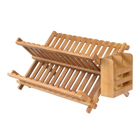 Arlen Farmhouse Foldable 2-Tier Dish Drying Rack with Detachable Utensil Holder